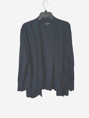 Voianlimo Women’s Black Open Front Cardigan Sweater XL Ribbed Trim Lightweight